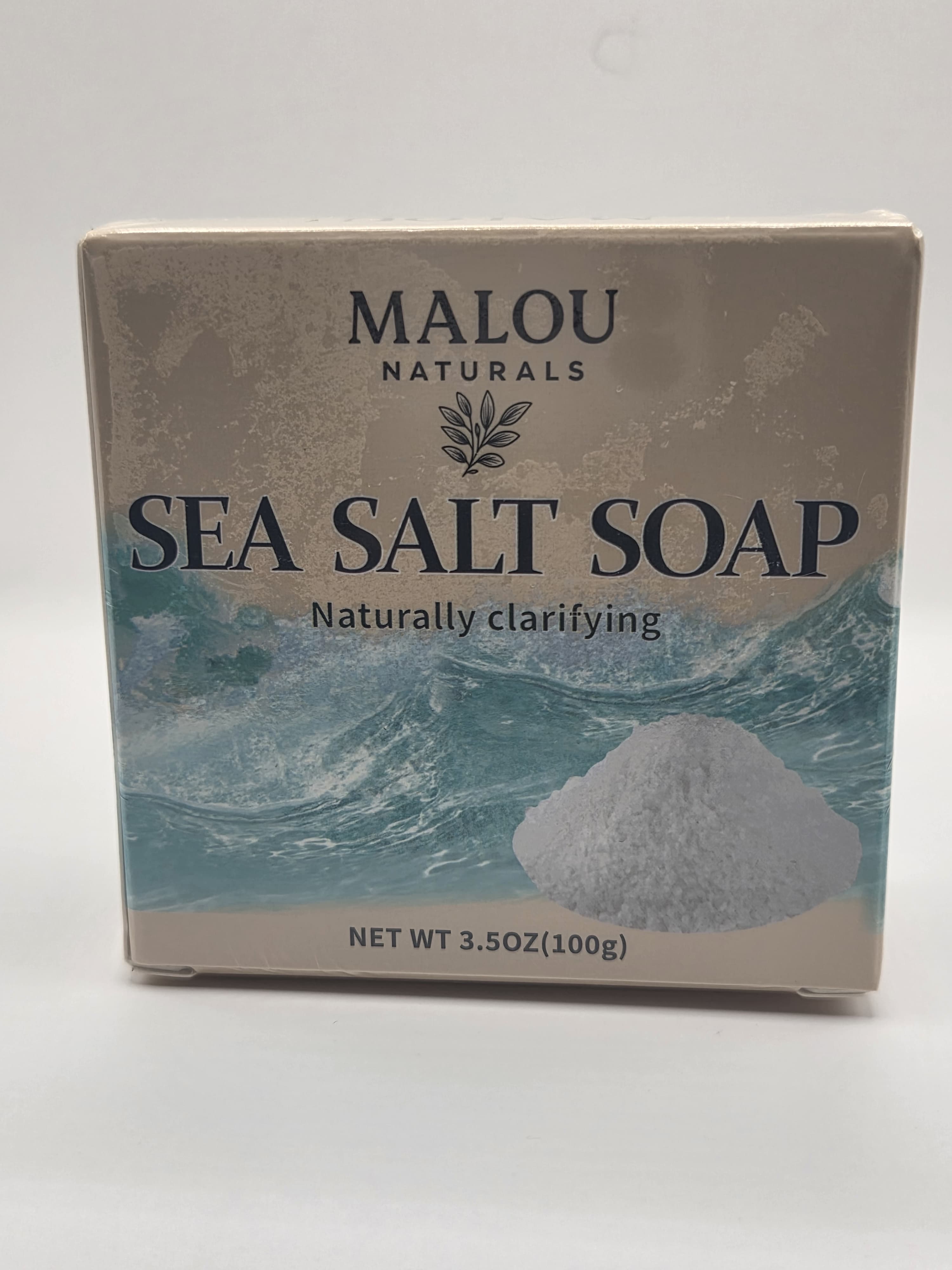 Malou Naturals – Sea Salt Soap | Naturally Clarifying & Moisturizing with Goat Milk (100g) Pack of 3