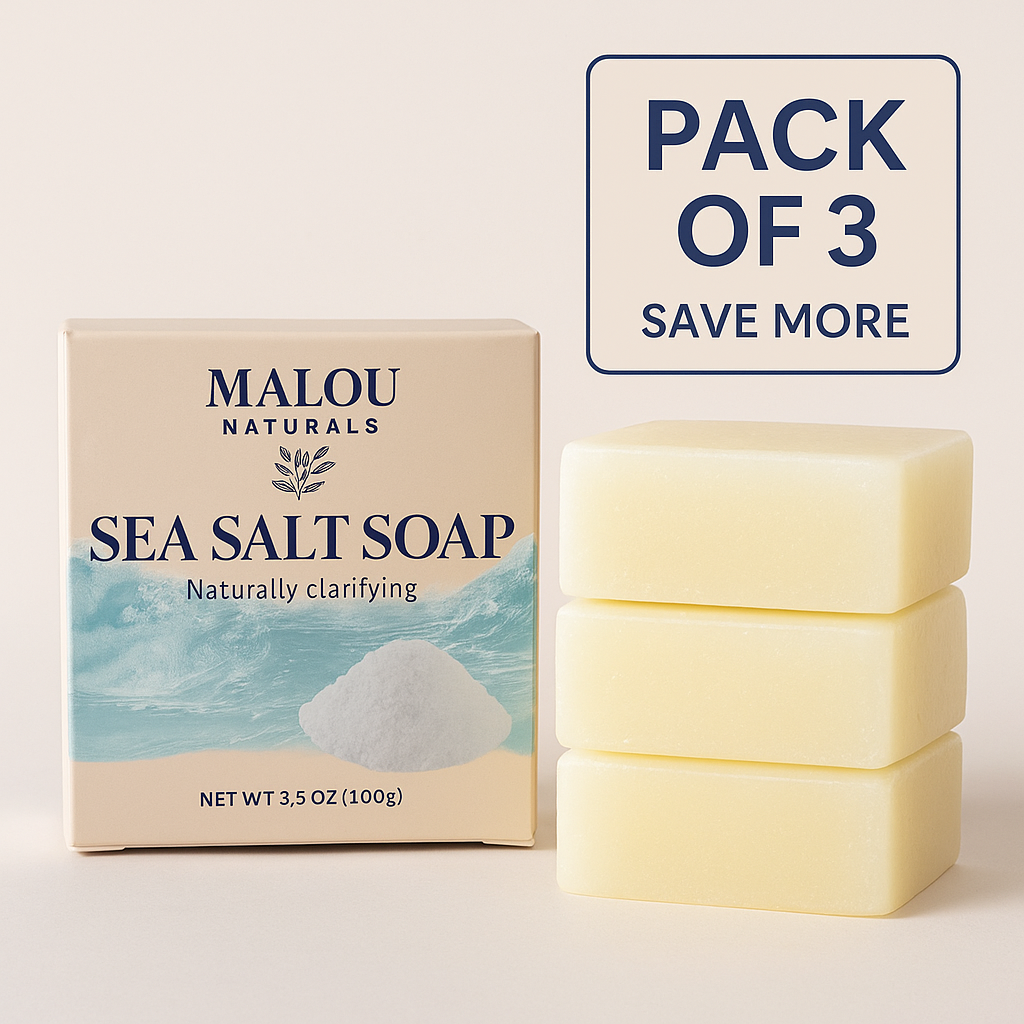 Malou Naturals – Sea Salt Soap | Naturally Clarifying & Moisturizing with Goat Milk (100g) Pack of 3